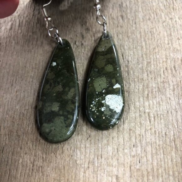 Camo Jasper Hanging Tear Drop Earrings - Picture 4 of 5